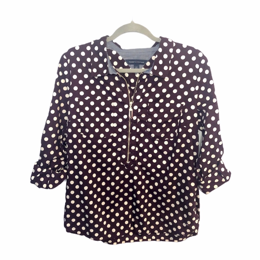 Tommy Hilfiger 100% Cotton Burgundy Polka Dot Top